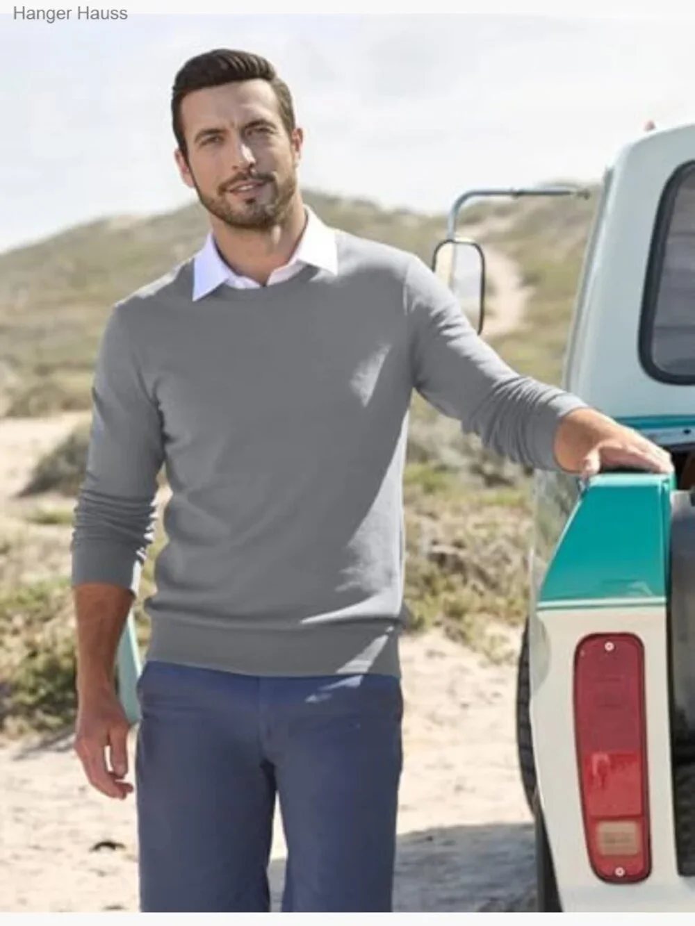 Men's Wool Blend Crew Neck Sweater Classic Lightweight Pullover